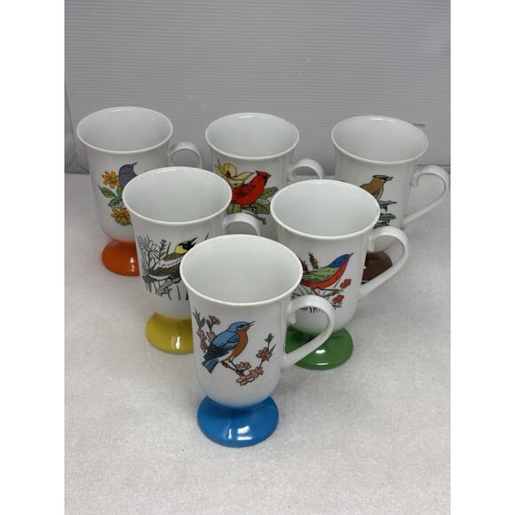 (6) Vintage 1960s Fred Roberts Songbird Pedestal Coffee Mug/Tea Cups Japan MCM - Picture 2 of 10